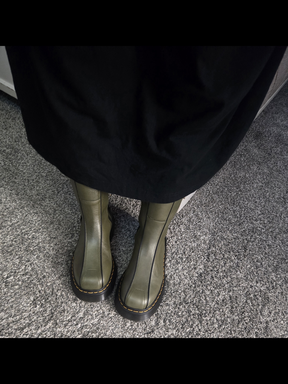 Dr. Martens Olive Green Leather Knee-High Zip Boots with Yellow Stitching - Picture 3 of 16